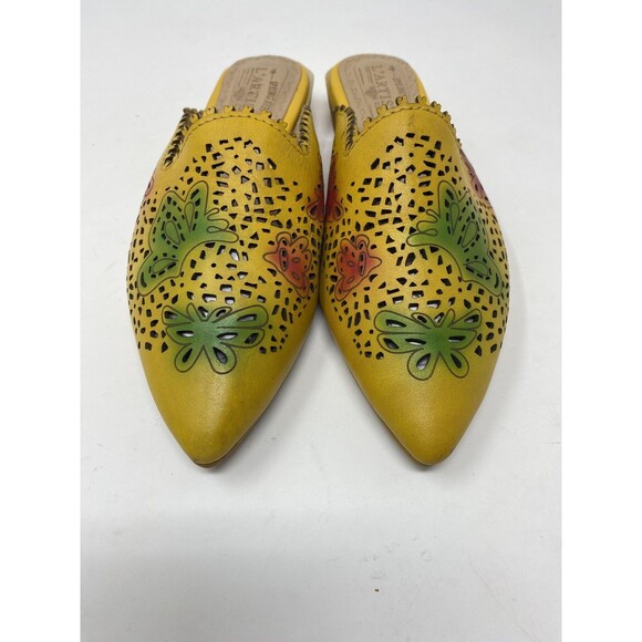 Spring Step L'Artiste Mules Shoes Womens Size 35 Yellow Leather Cutout Floral - Picture 5 of 13